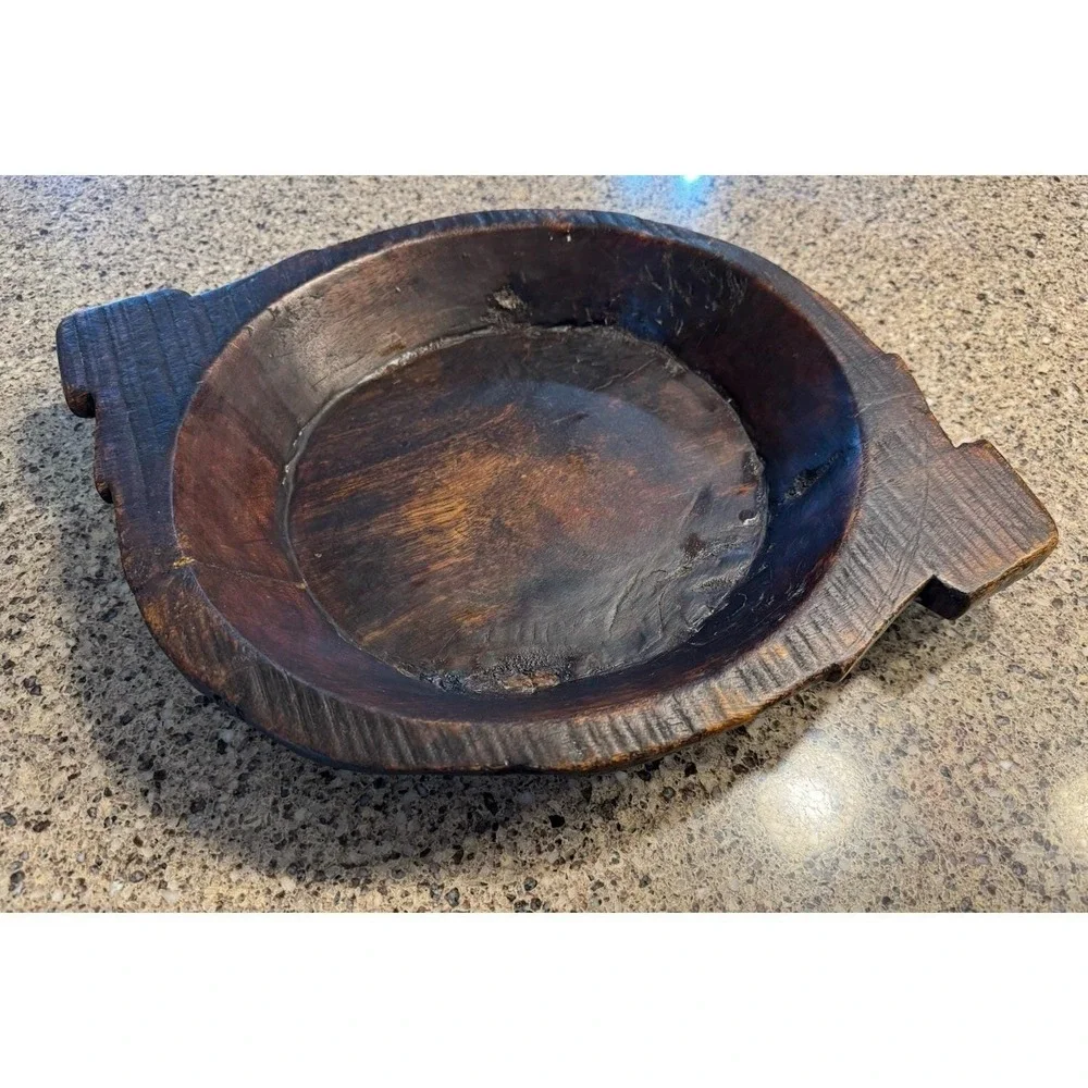 Primitive Parat Chapati Wooden Dough Kneading Bowl Hand Carved Rustic